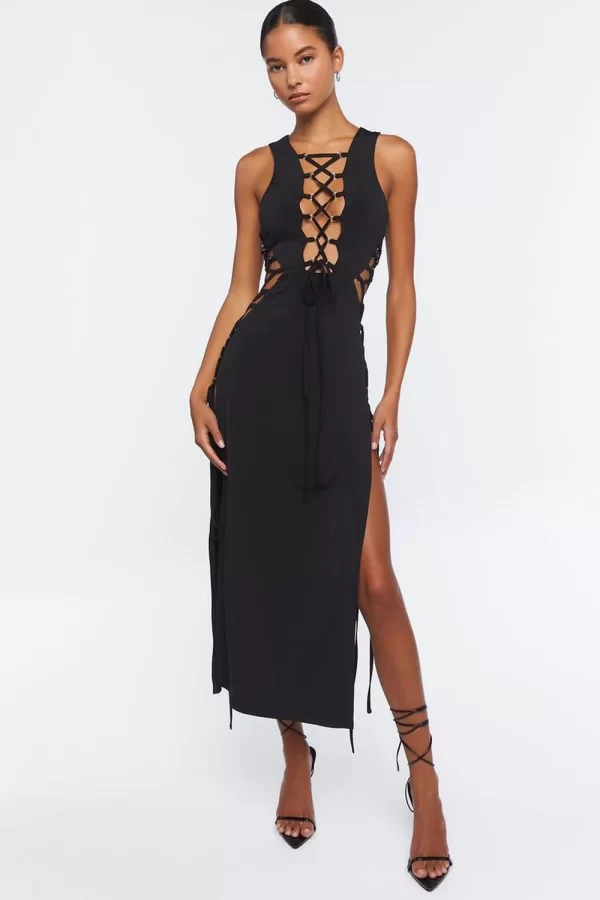 Lace-Up Midi Dress